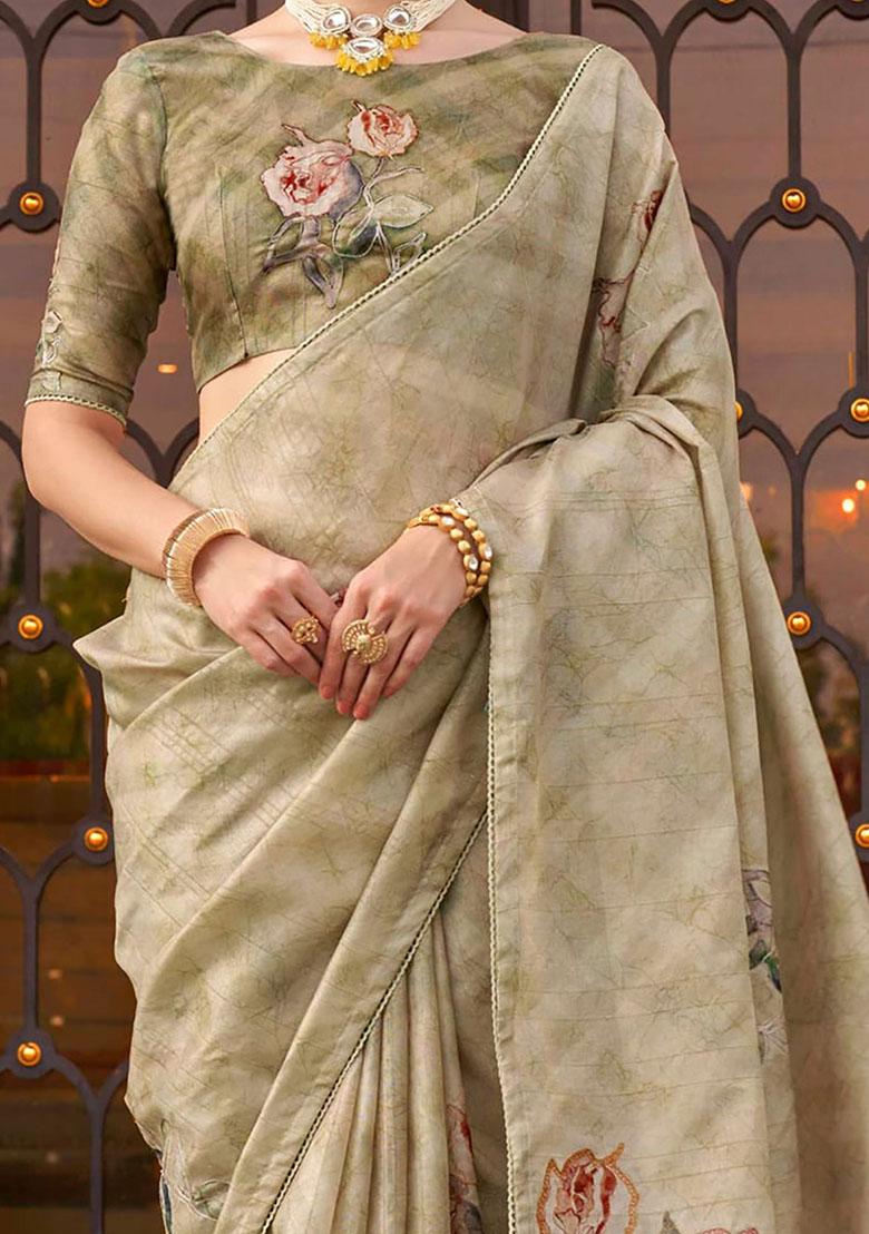 Green Printed Silk Sarees