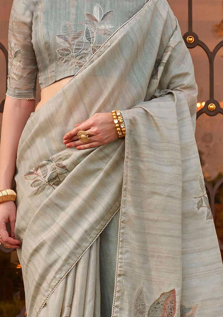 Grey Printed Silk Sarees
