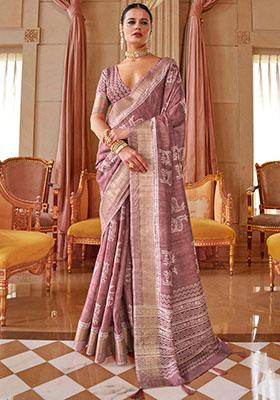 Purple Digital Print Silk Sarees