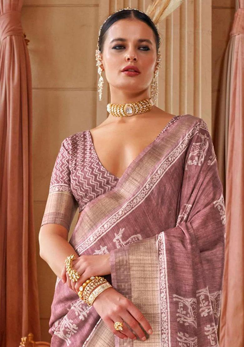 Purple Digital Print Silk Sarees