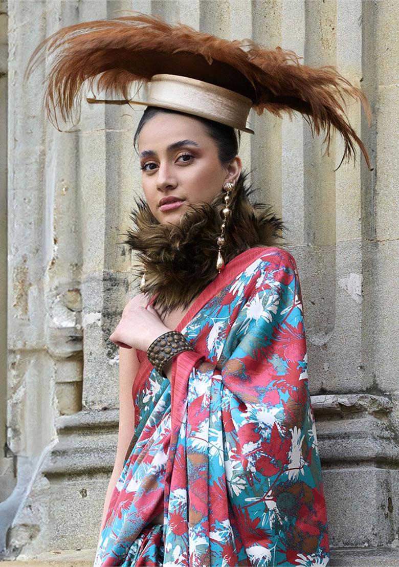 Multicolour Digital Print Poly Blend Sarees