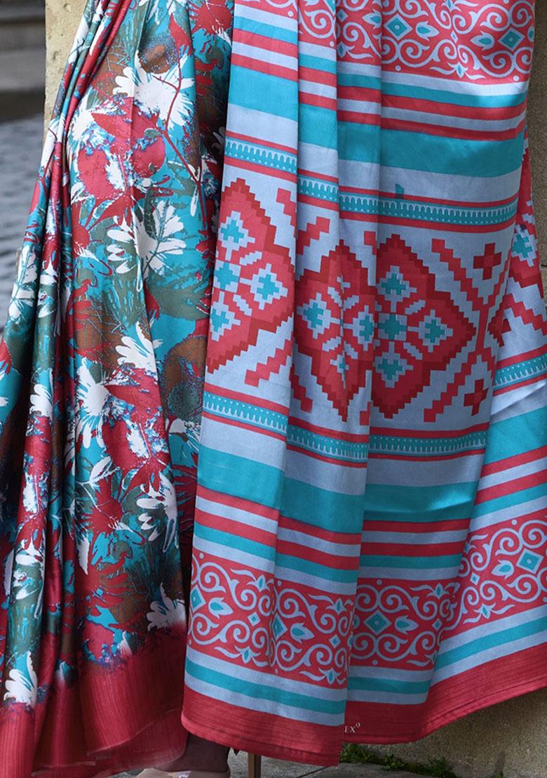 Multicolour Digital Print Poly Blend Sarees
