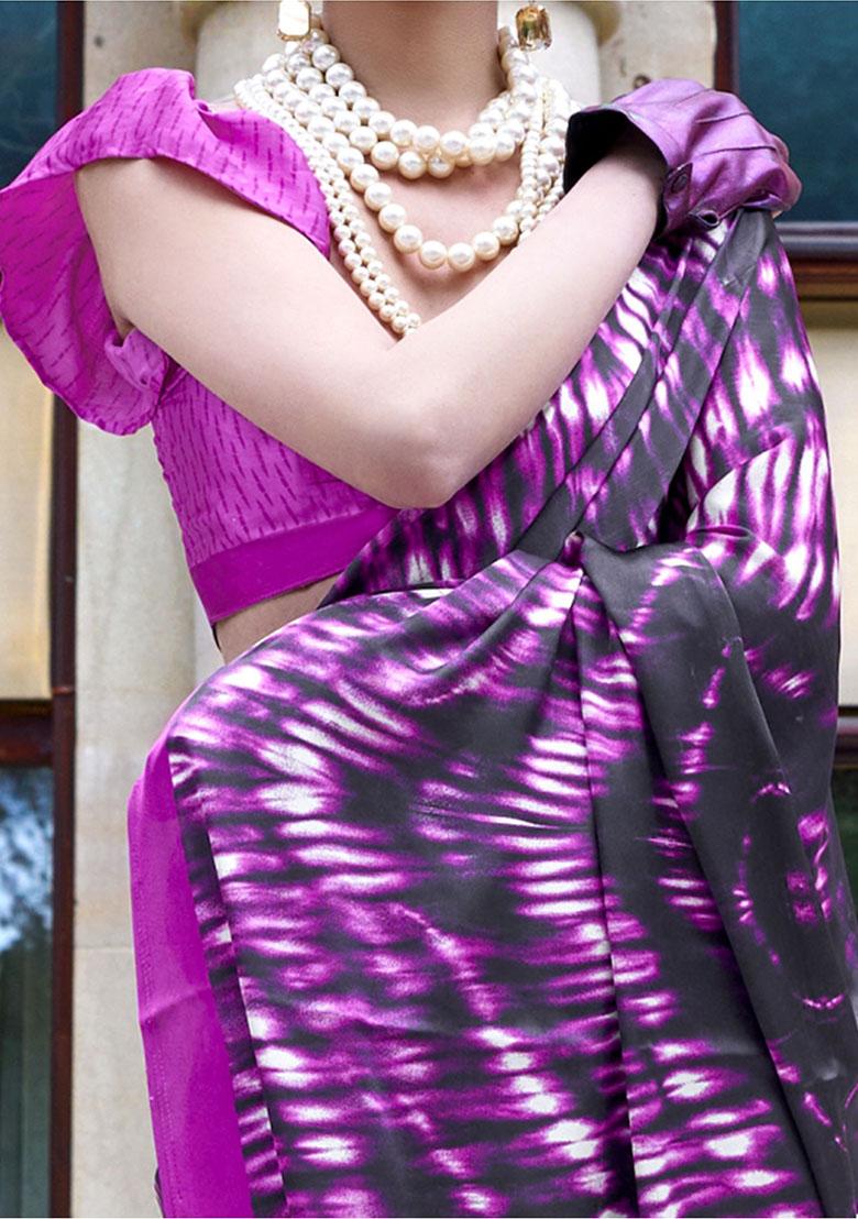 Purple Printed Satin Sarees