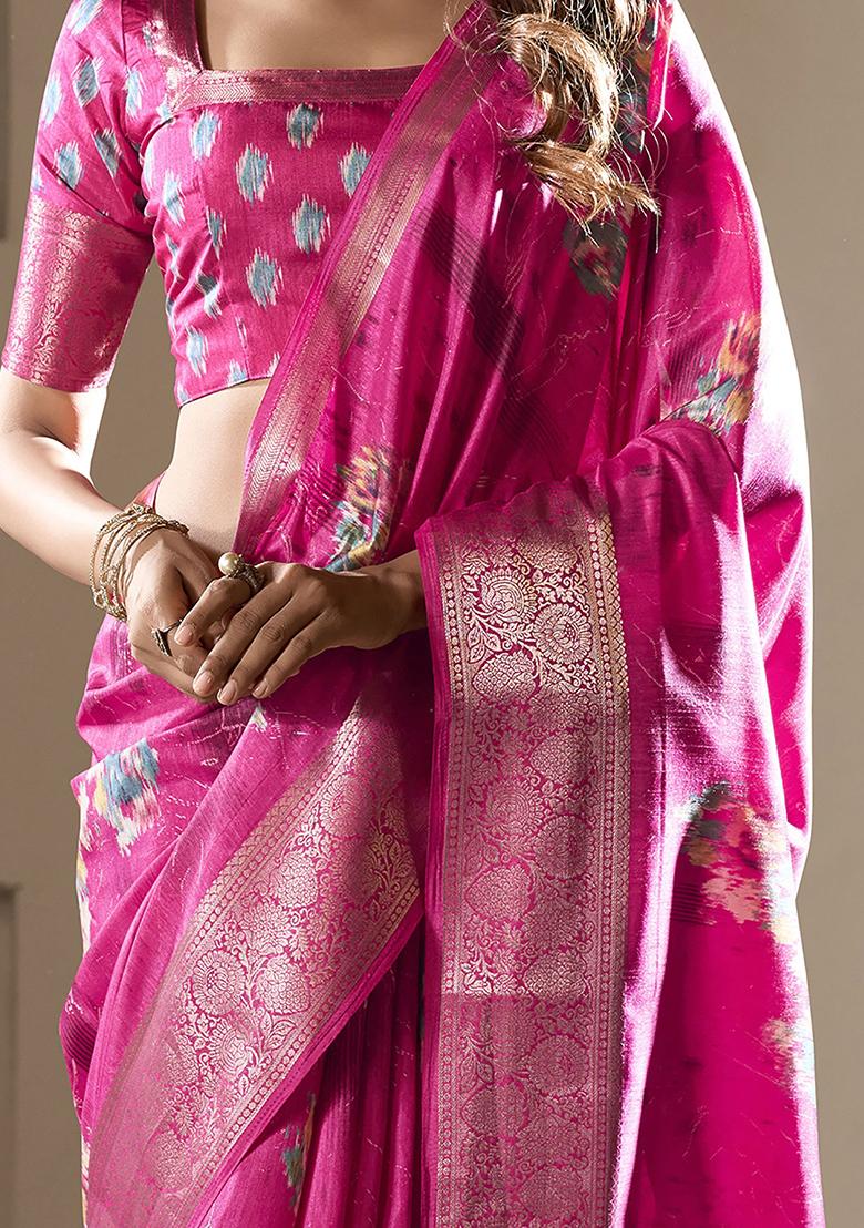 Pink Zari Woven Silk Sarees