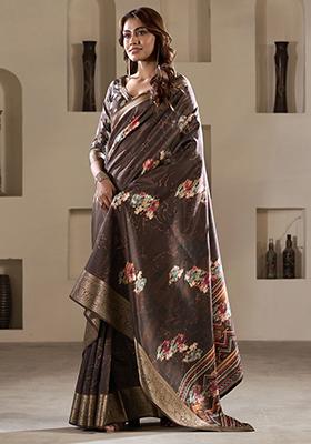 Brown Zari Woven Silk Sarees