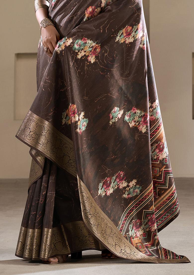 Brown Zari Woven Silk Sarees