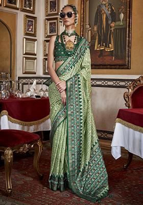 Green Printed Silk Sarees