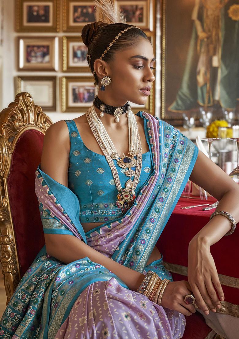 Lavender Printed Silk Sarees