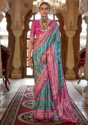 Blue Printed Patola Sarees