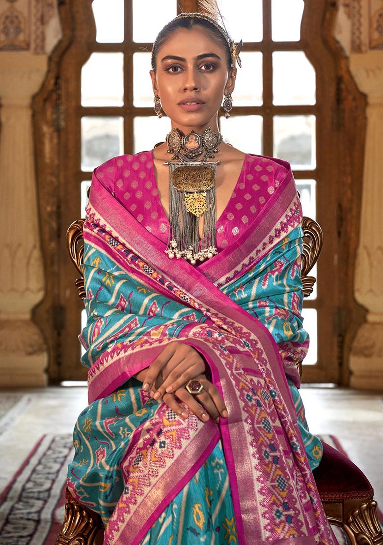Blue Printed Patola Sarees