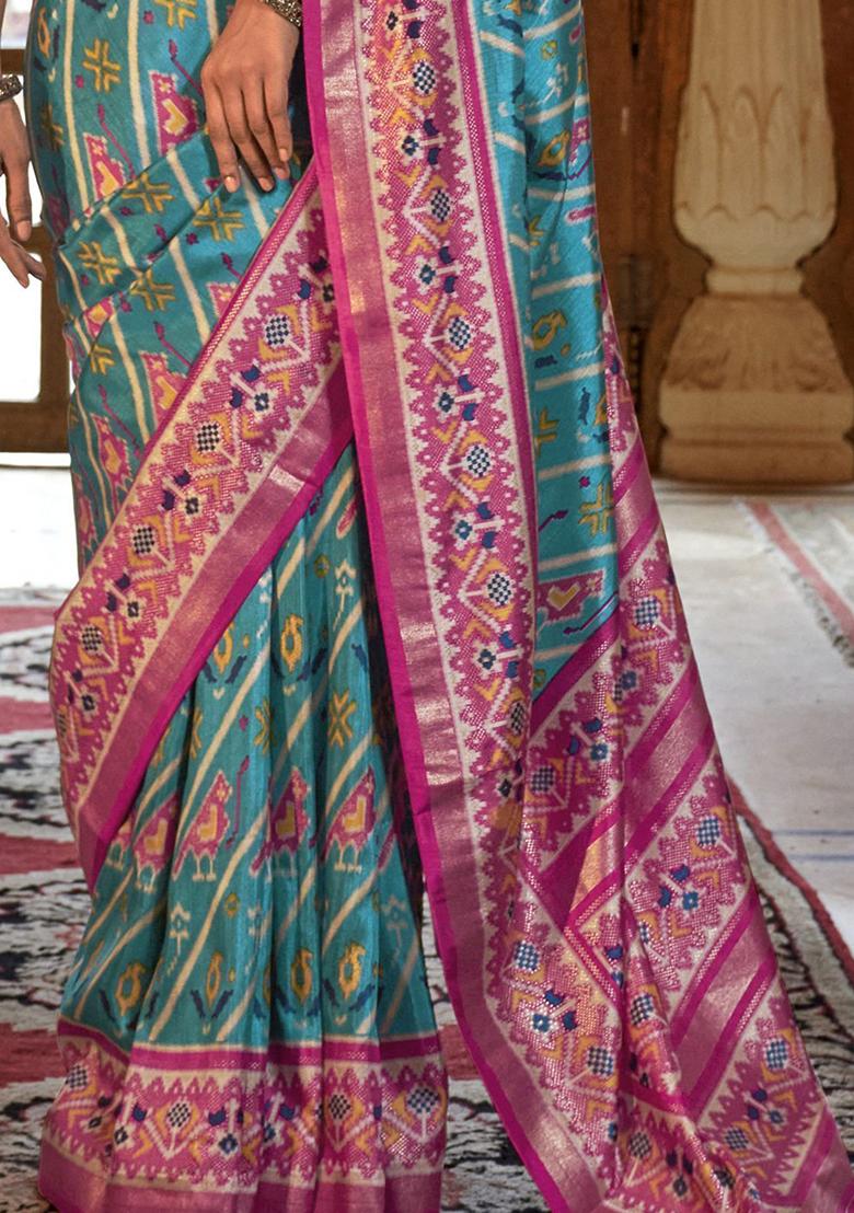 Blue Printed Patola Sarees