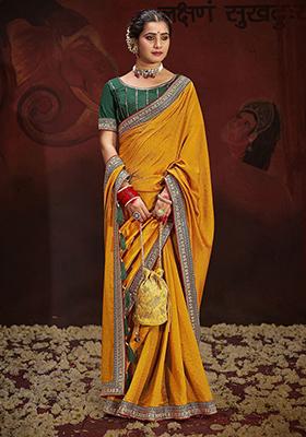 Yellow Lace Work Silk Sarees