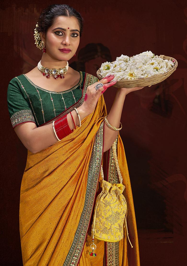 Yellow Lace Work Silk Sarees