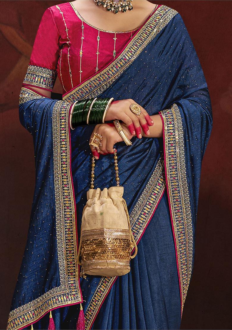 Navy Blue Lace Work Silk Sarees