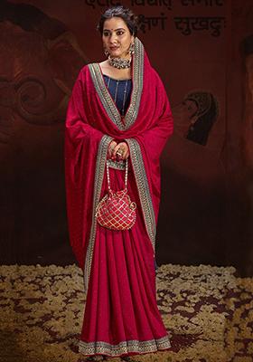 Pink Lace Work Silk Sarees