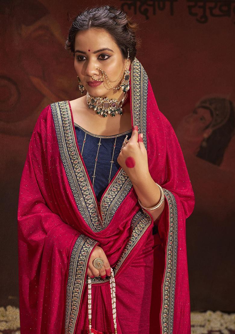 Pink Lace Work Silk Sarees