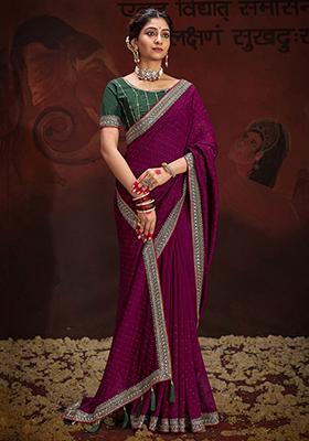 Wine Lace Work Silk Sarees