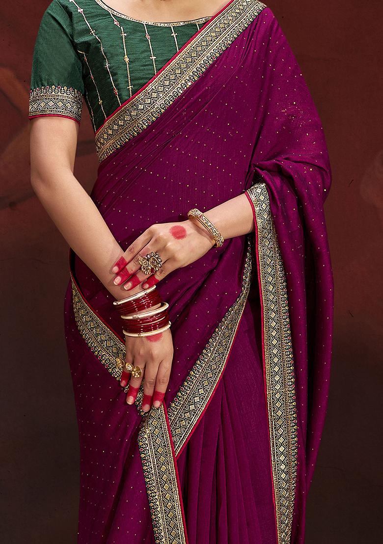 Wine Lace Work Silk Sarees