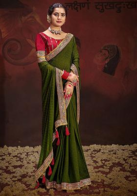 Green Lace Work Silk Sarees