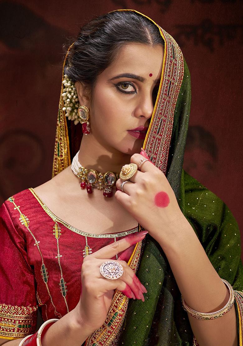 Green Lace Work Silk Sarees