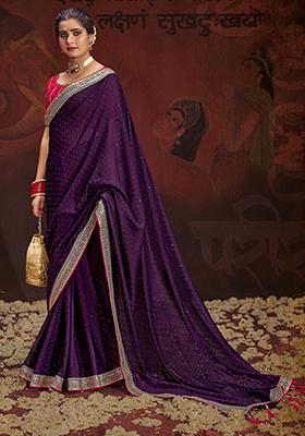 Purple Lace Work Silk Sarees