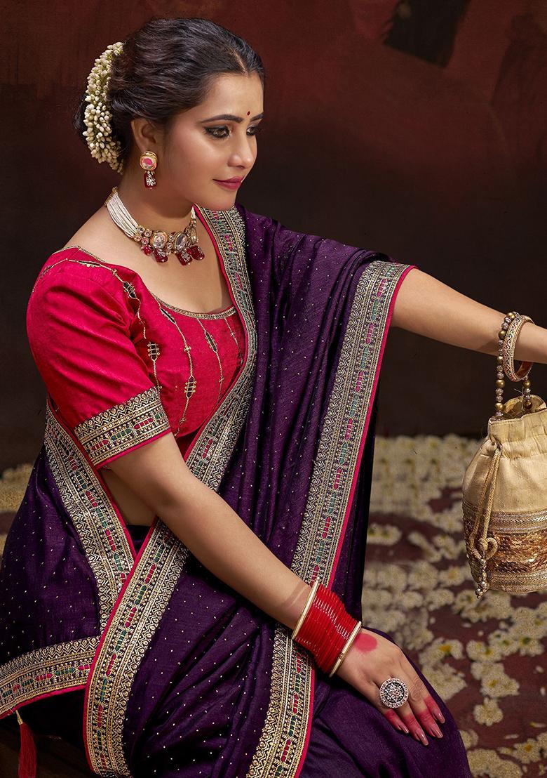 Purple Lace Work Silk Sarees