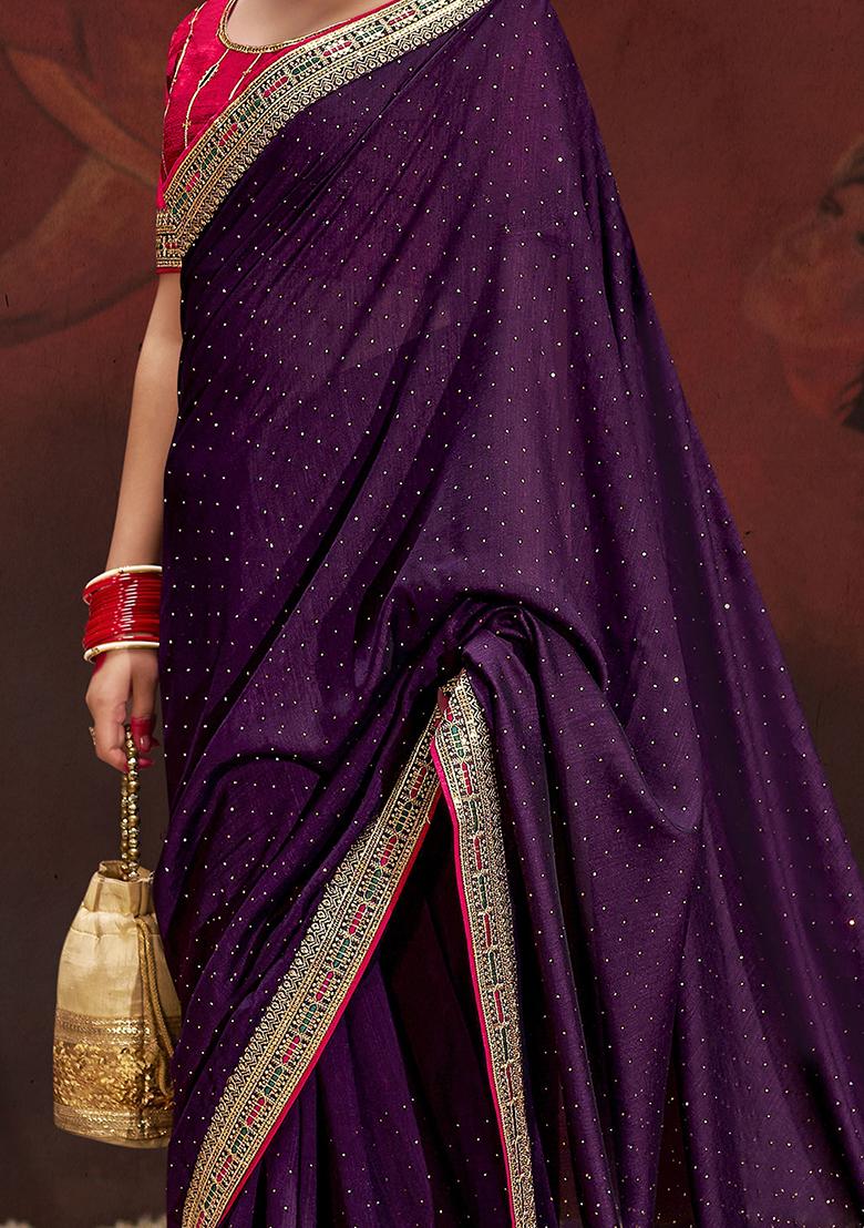 Purple Lace Work Silk Sarees