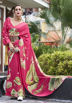 Pink Floral Print Georgette Sarees