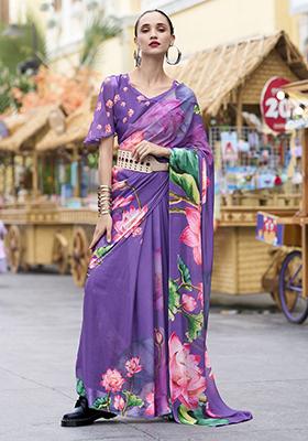 Purple Printed Georgette Sarees