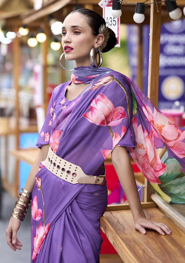 Purple Printed Georgette Sarees