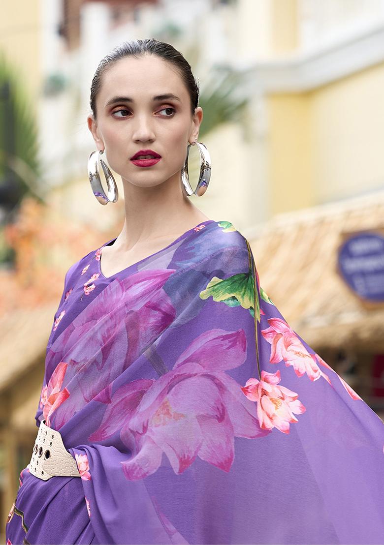 Purple Printed Georgette Sarees