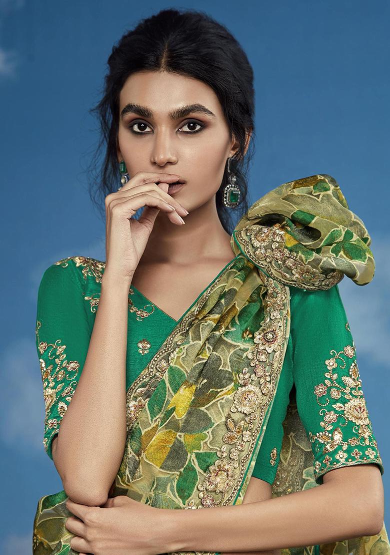 Yellow Sequin Embroidered Brasso Sarees