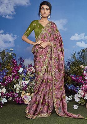 Purple Sequin Embroidered Brasso Sarees