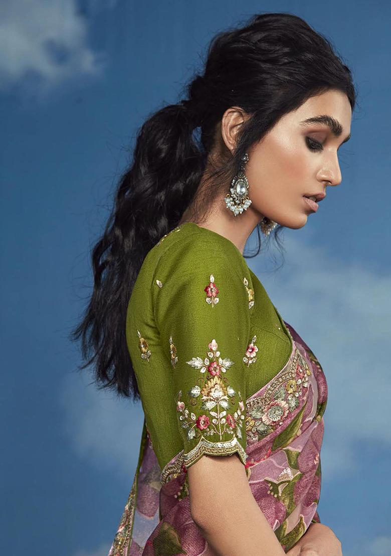 Purple Sequin Embroidered Brasso Sarees