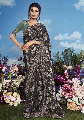 Black Sequin Embroidered Brasso Sarees