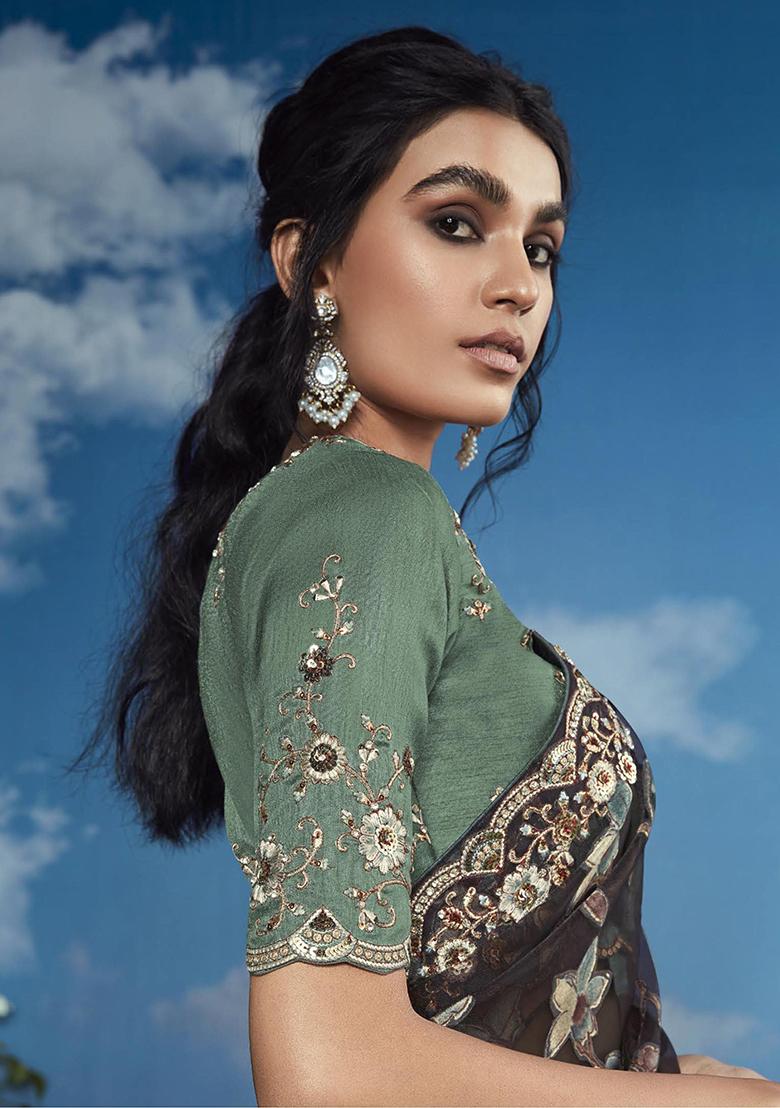 Black Sequin Embroidered Brasso Sarees