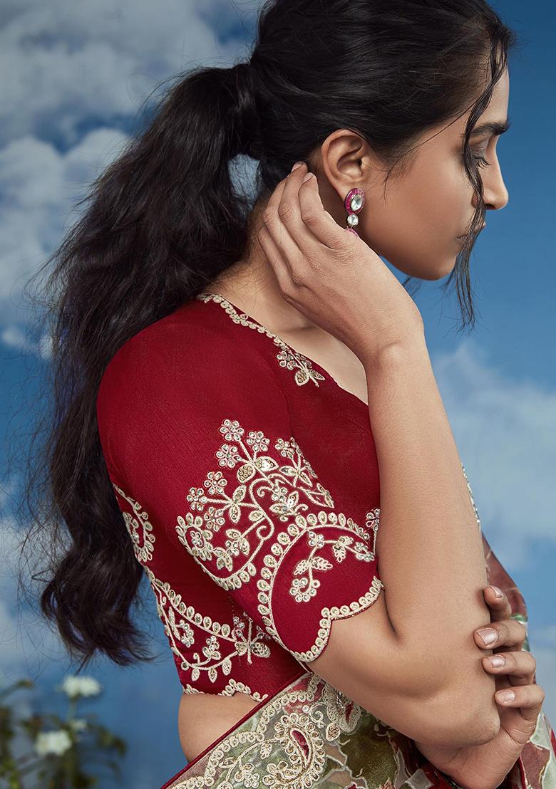 Multicolour Floral Print Brasso Sarees