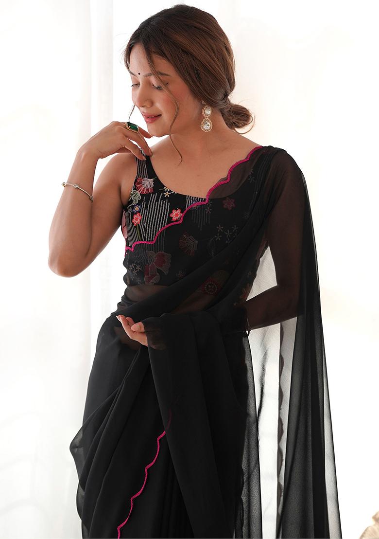 Black Embroidered Georgette Sarees