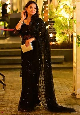 Black Sequin Embroidered Net Sarees