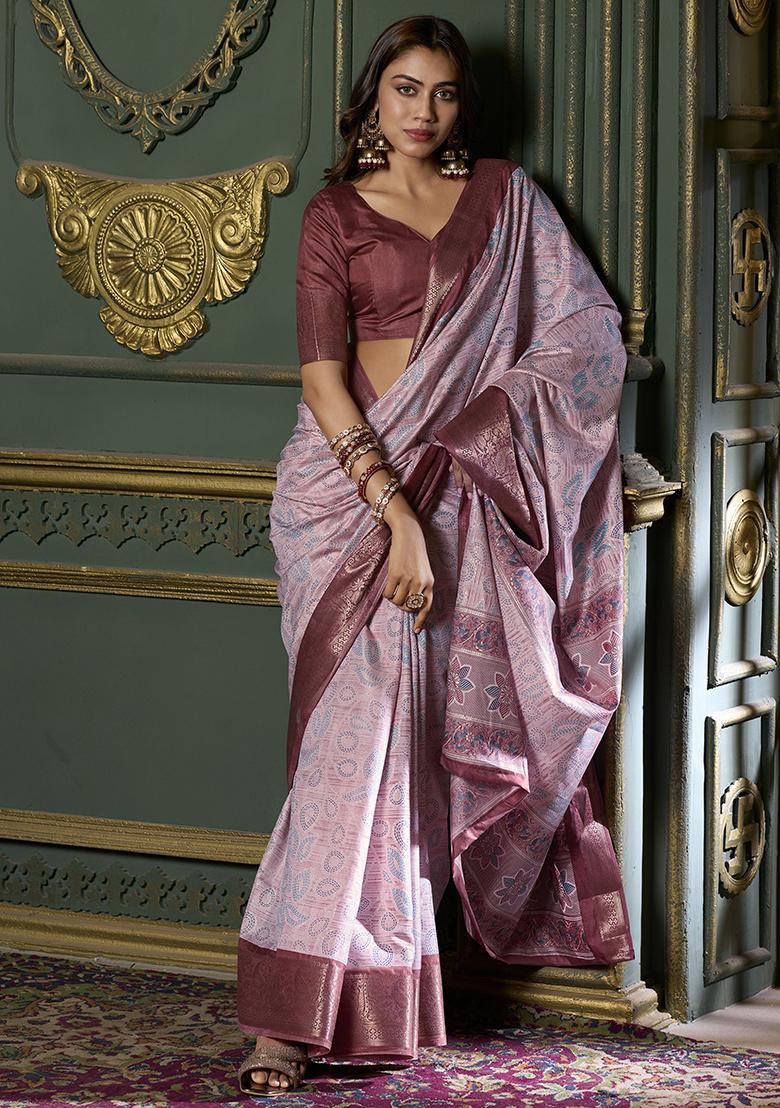Maroon Foil Print Silk Sarees