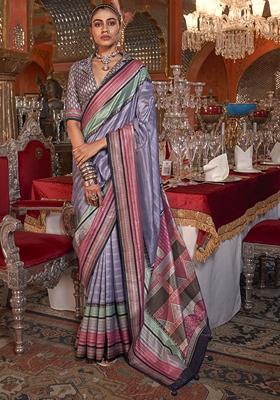 Lavender Zari Weaving Silk Sarees