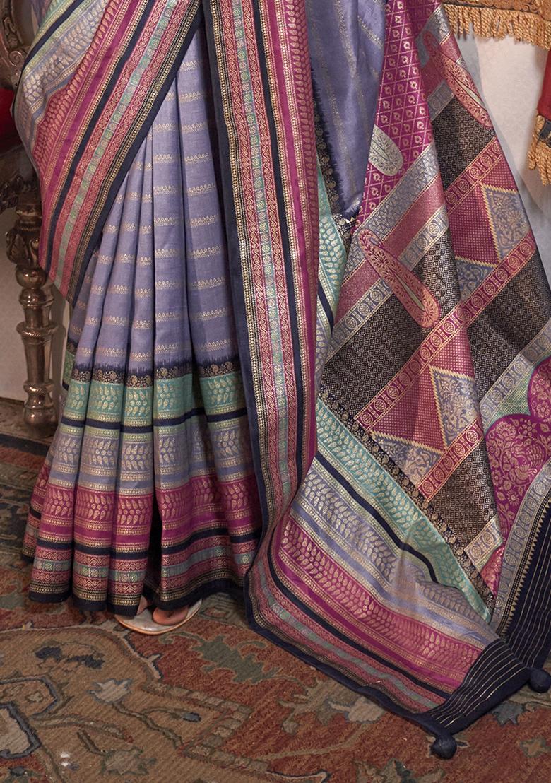 Lavender Zari Weaving Silk Sarees