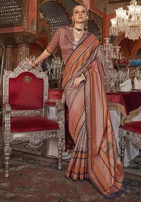 Cream Zari Weaving Silk Sarees