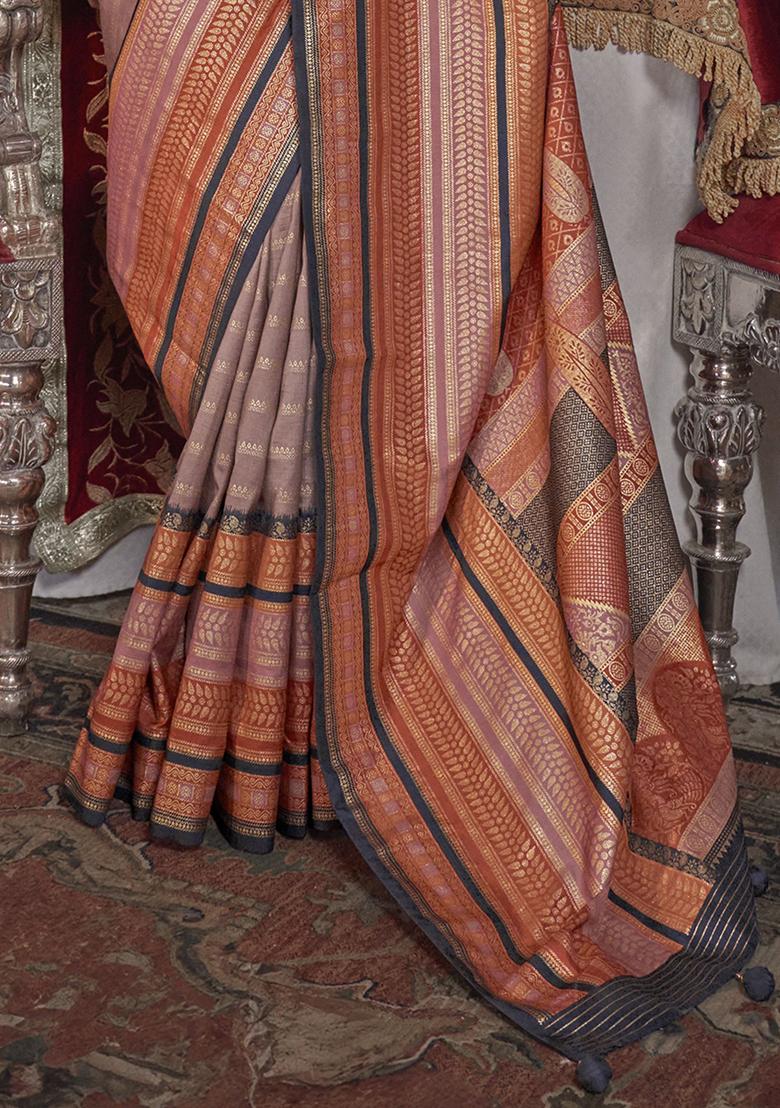 Cream Zari Weaving Silk Sarees