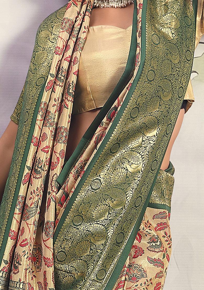 Green Floral Print Silk Sarees
