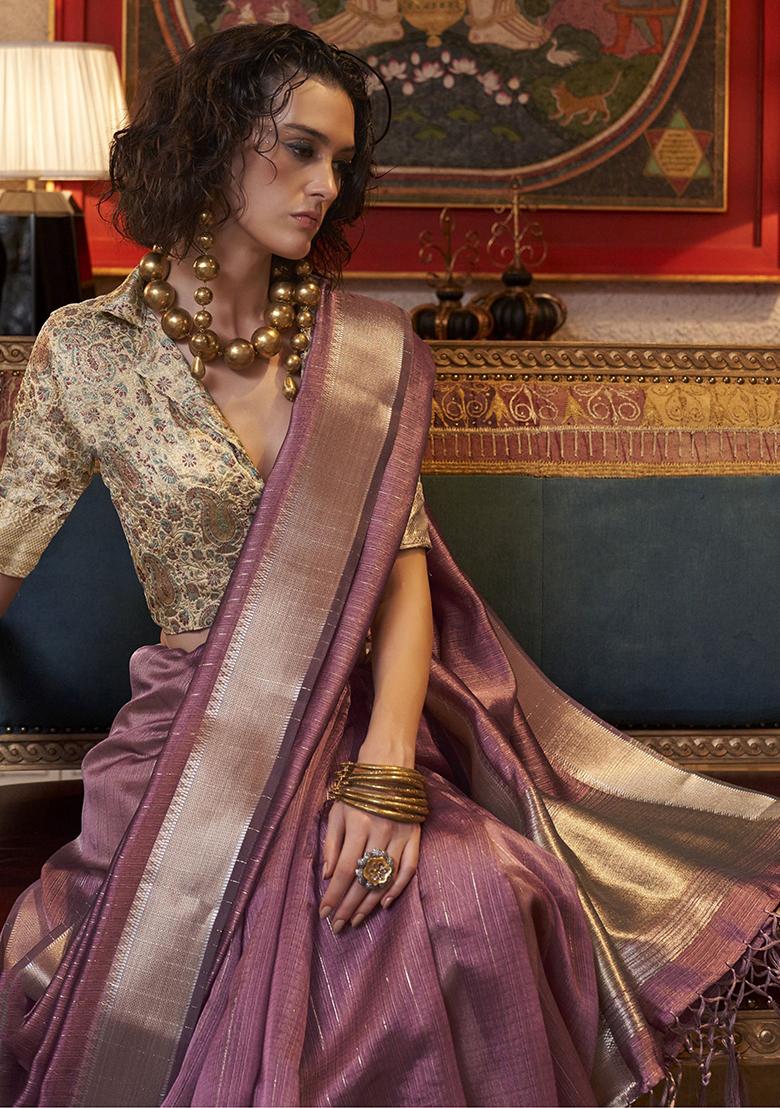 Purple Weaving Chiffon Sarees