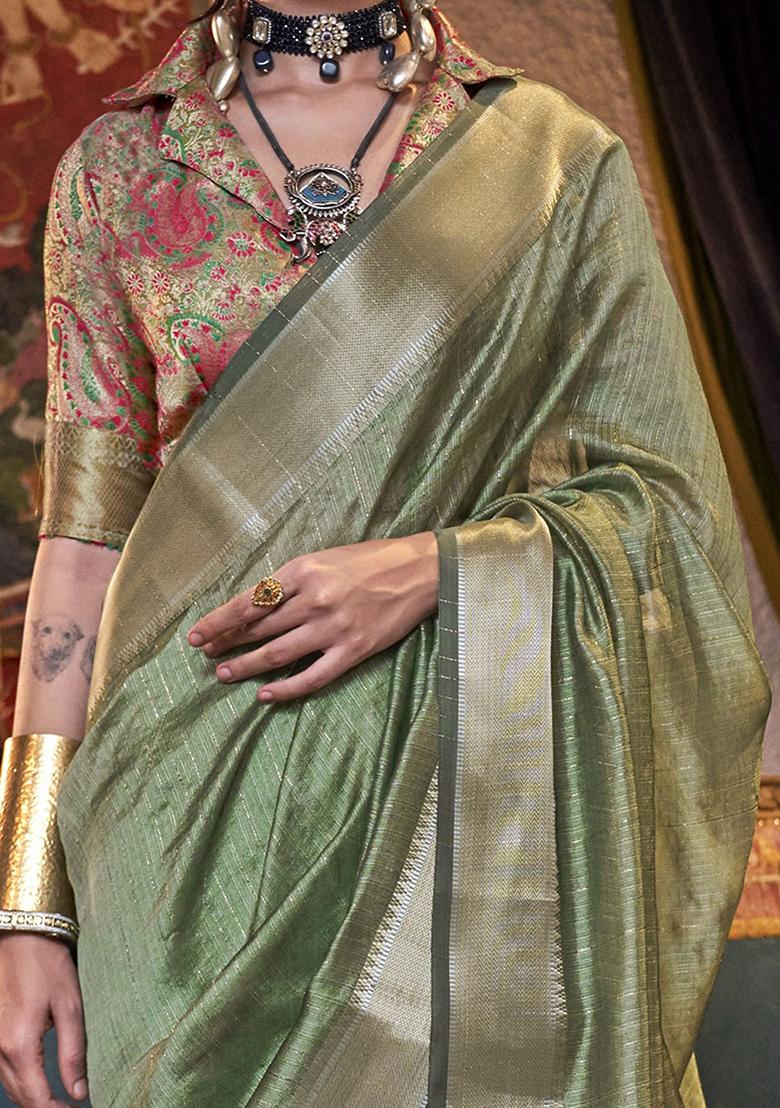 Green Weaving Chiffon Sarees