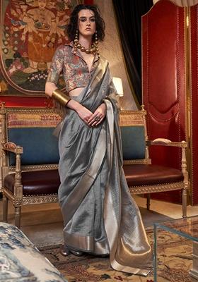 Grey Weaving Chiffon Sarees