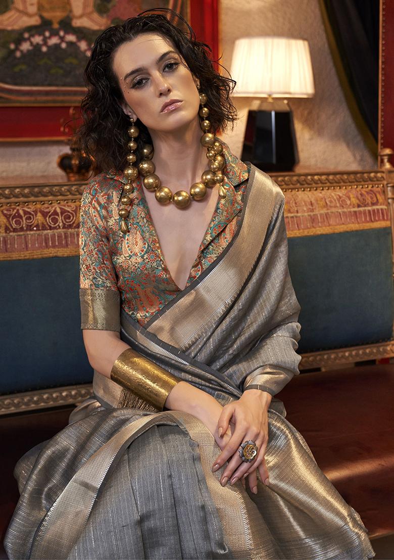 Grey Weaving Chiffon Sarees