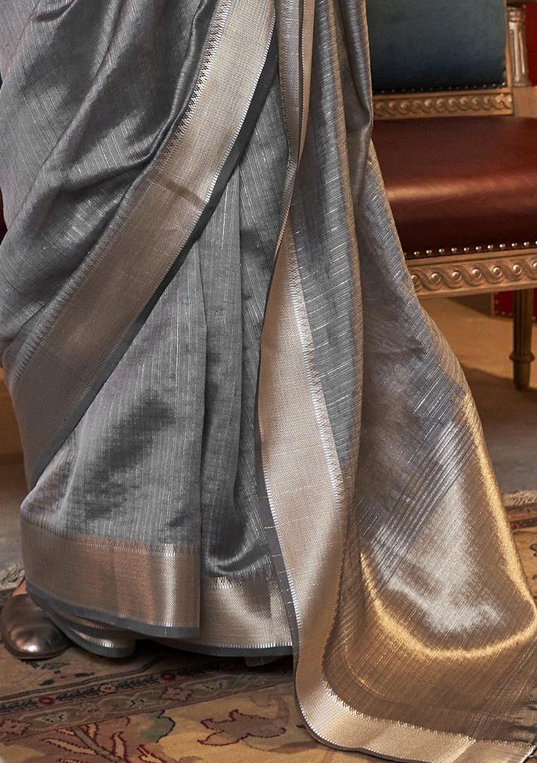 Grey Weaving Chiffon Sarees